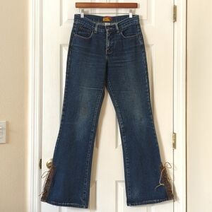 Hi Jack 90's Vintage High Waisted Western Studded Trim Lace Up Bootcut Jeans 5